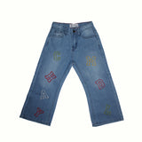 Embroidered Pants Slash Slub