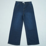 The Wide Leg Dark Blue Jeans Slash Slub